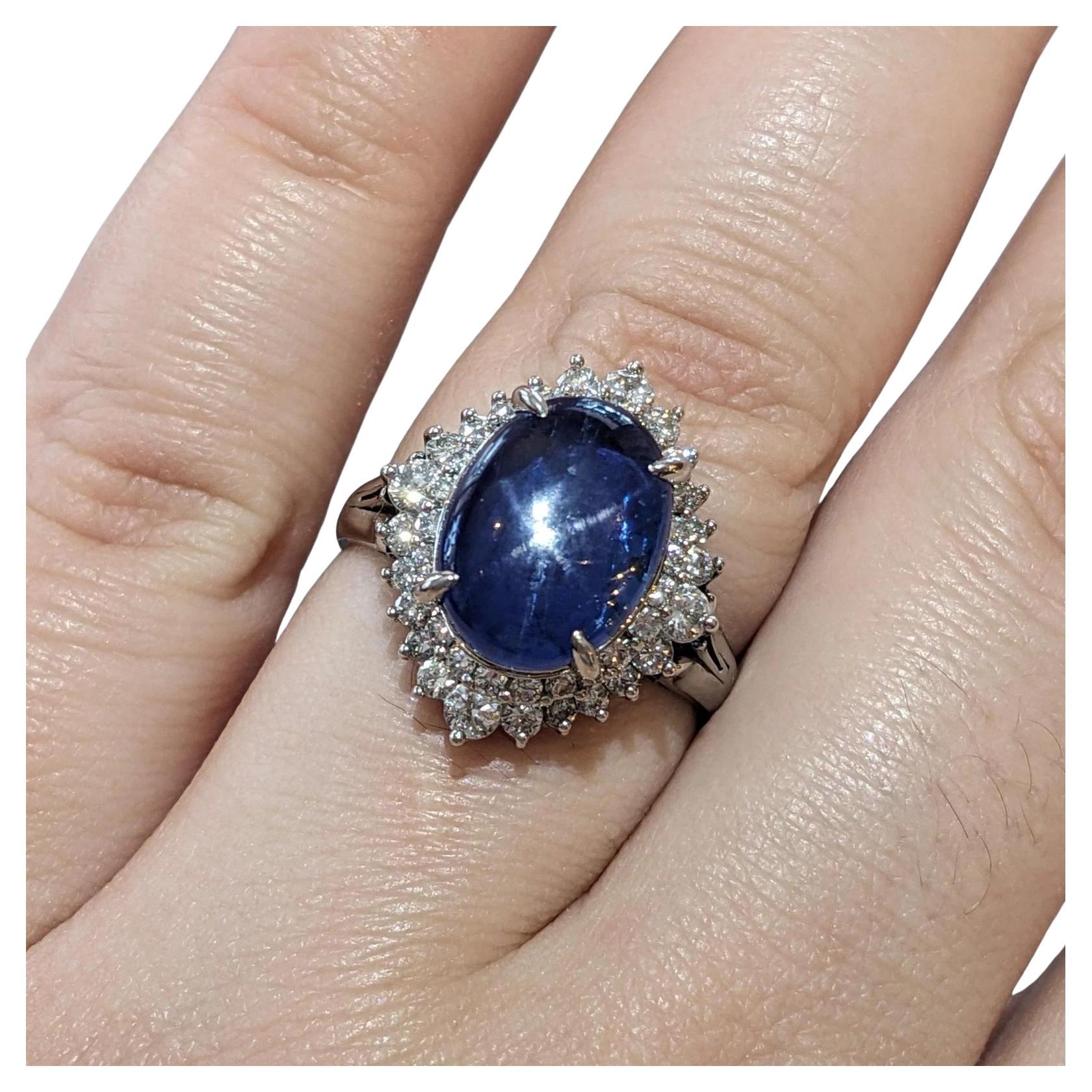 8.00 carat Oval Blue Star Sapphire & Diamond Ring in Platinum