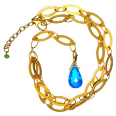 Collier pendentif en or jaune 18 carats avec topaze bleue en forme de poire de 8,00 carats