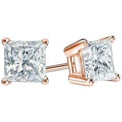 8.00 Carat Princess Brilliant Cut Diamond Stud Earrings 18k White Gold Setting