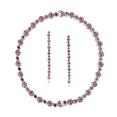 8.00 Carat Ruby 6.15 Carat Diamond 18K White Gold Gems Stone Necklace