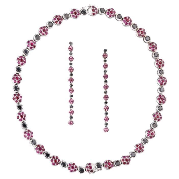 8.00 Carat Ruby 6.15 Carat Diamond 18K White Gold Gems Stone Necklace