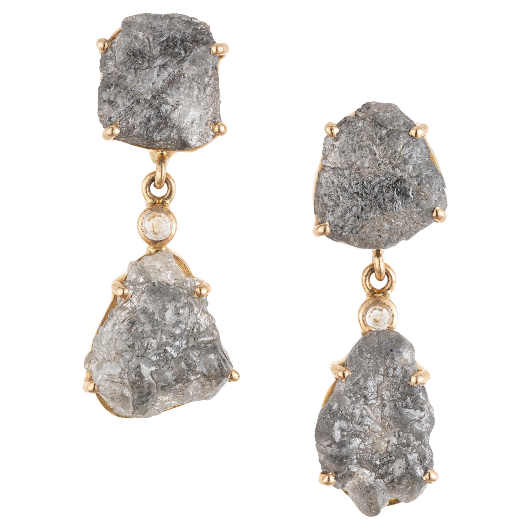 8.00 Carat Rustic Salt and Pepper Yellow Gold Dangle Earrings  For Sale