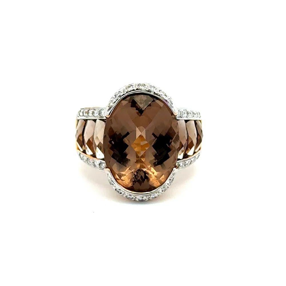 Mixed Cut 8.00 Carat Smokey Quartz and RBC Diamond Gold Statement Cocktail Ring For Sale