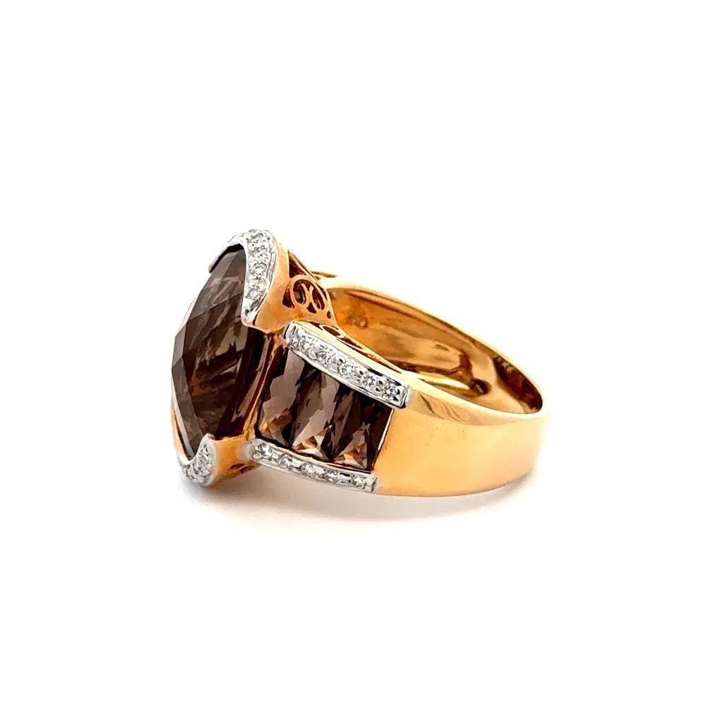 Women's 8.00 Carat Smokey Quartz and RBC Diamond Gold Statement Cocktail Ring For Sale