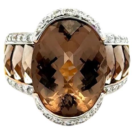 8.00 Carat Smokey Quartz and RBC Diamond Gold Statement Cocktail Ring