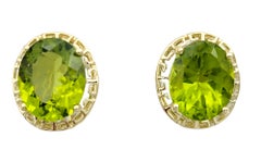 8.00 Carat Total Oval Cut Green Peridot Stud Earrings in 14 Karat Yellow Gold