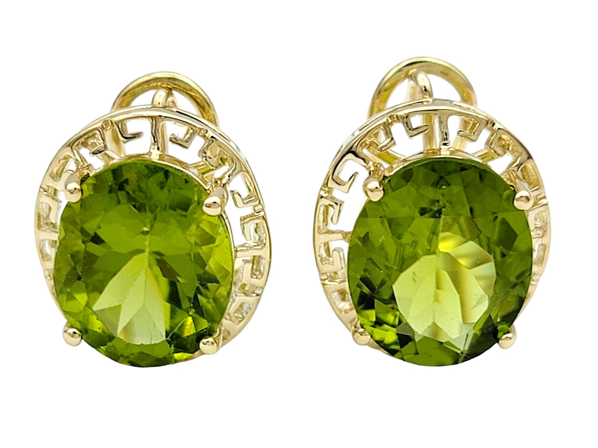 Women's 8.00 Carat Total Oval Cut Green Peridot Stud Earrings in 14 Karat Yellow Gold For Sale
