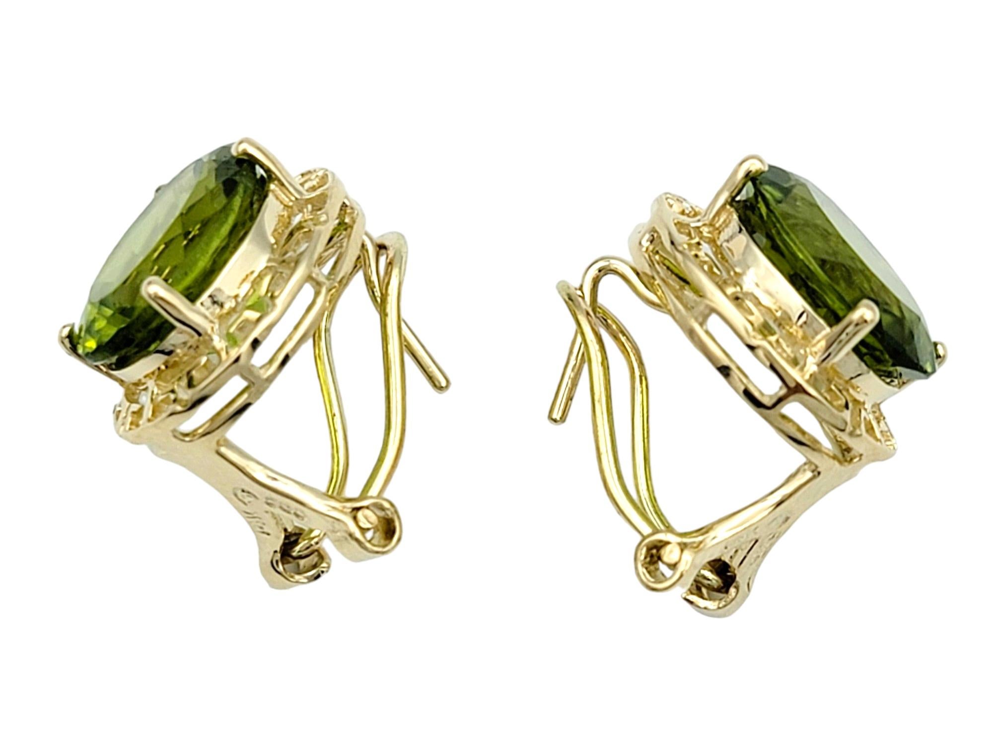 8.00 Carat Total Oval Cut Green Peridot Stud Earrings in 14 Karat Yellow Gold For Sale 1