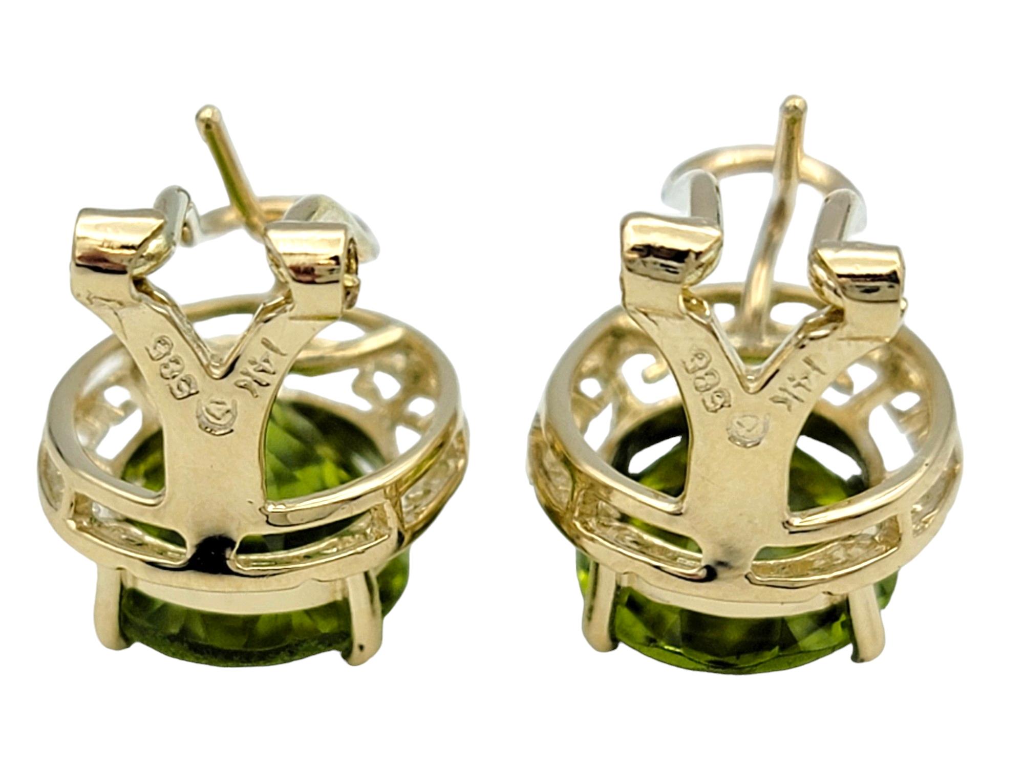 8.00 Carat Total Oval Cut Green Peridot Stud Earrings in 14 Karat Yellow Gold For Sale 3