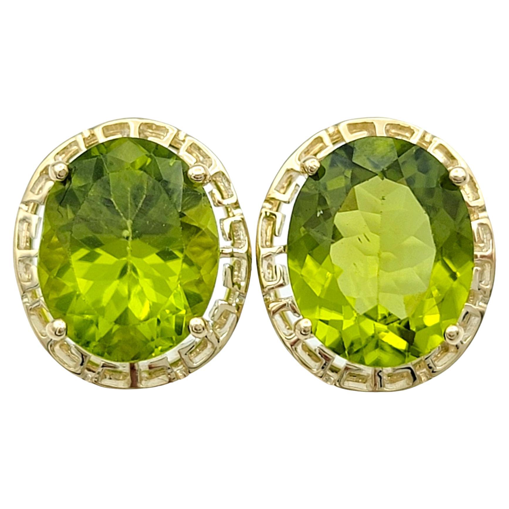 8.00 Carat Total Oval Cut Green Peridot Stud Earrings in 14 Karat Yellow Gold