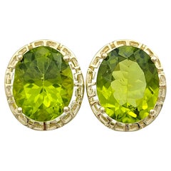 8.00 Carat Total Oval Cut Green Peridot Stud Earrings in 14 Karat Yellow Gold