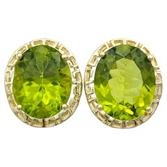 8.00 Carat Total Oval Cut Green Peridot Stud Earrings in 14 Karat Yellow Gold