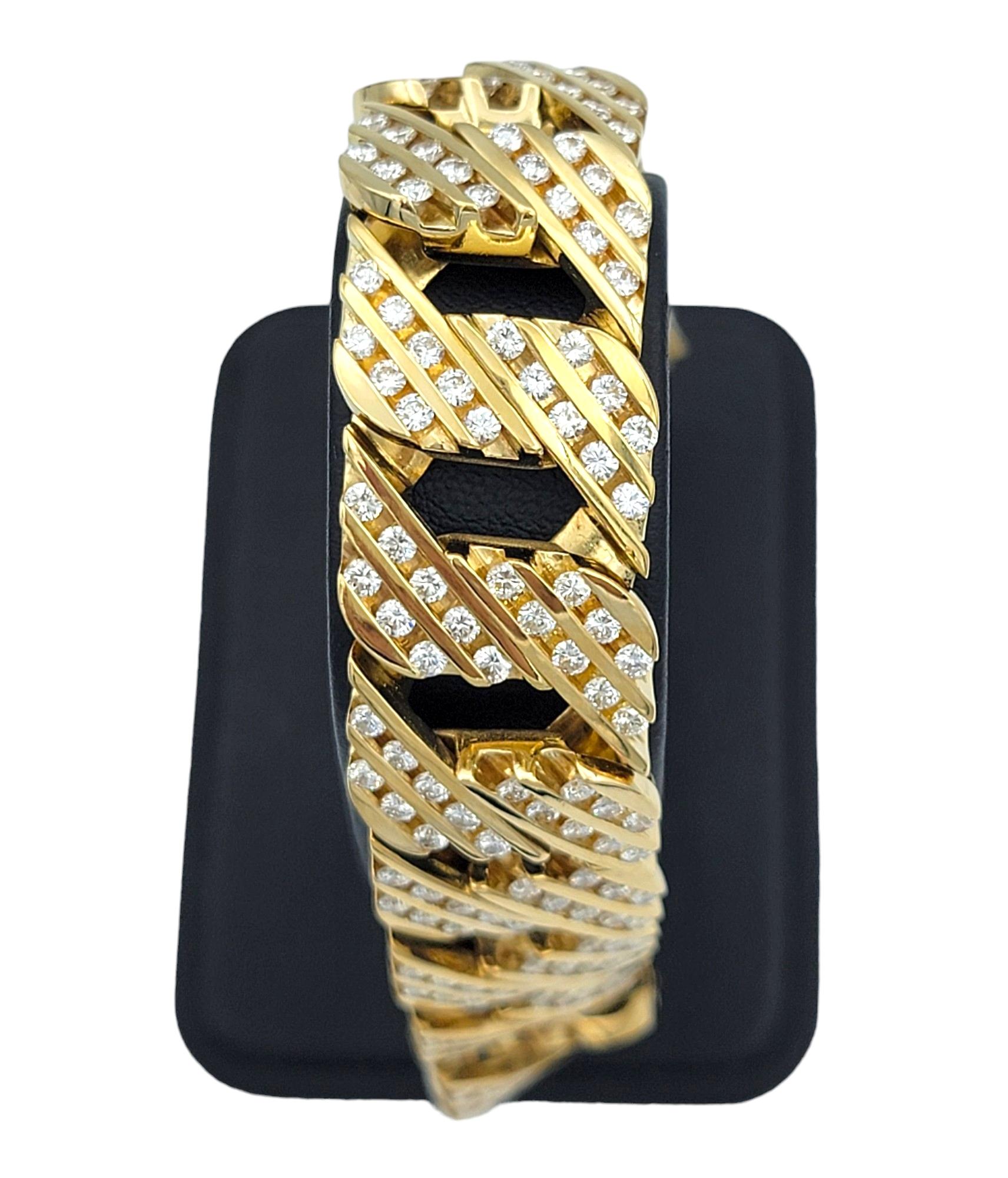 8.00 Carat Total Round Diamond Miami Cuban Link Bracelet in 14 Karat Yellow Gold For Sale 6