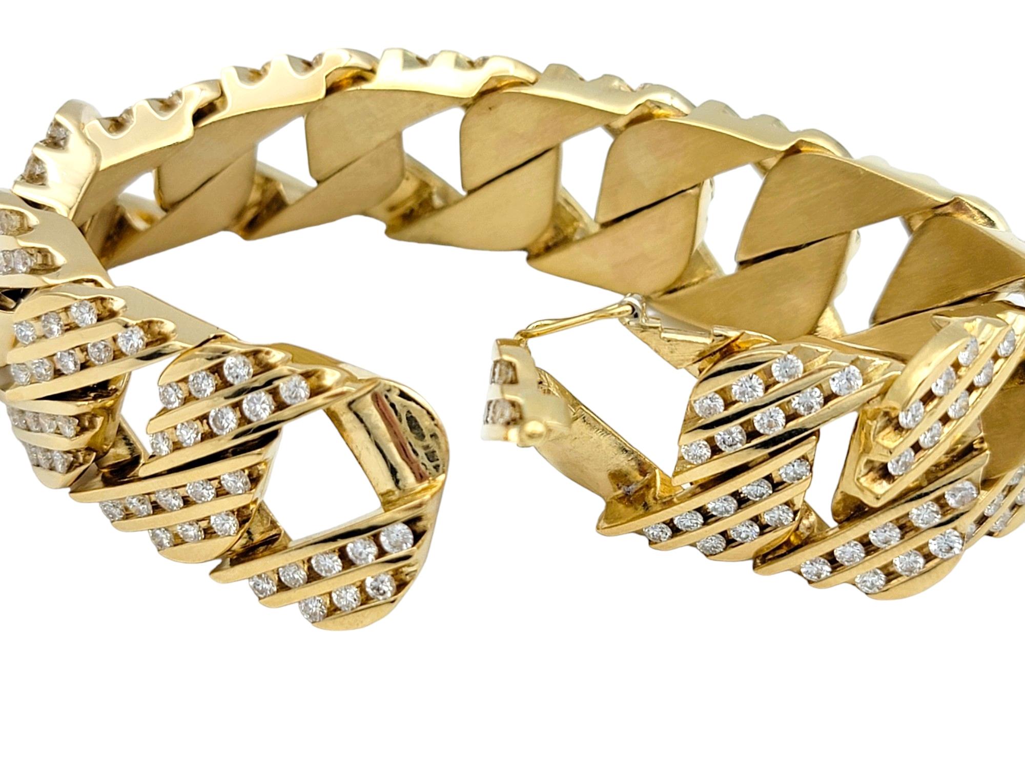 Round Cut 8.00 Carat Total Round Diamond Miami Cuban Link Bracelet in 14 Karat Yellow Gold For Sale