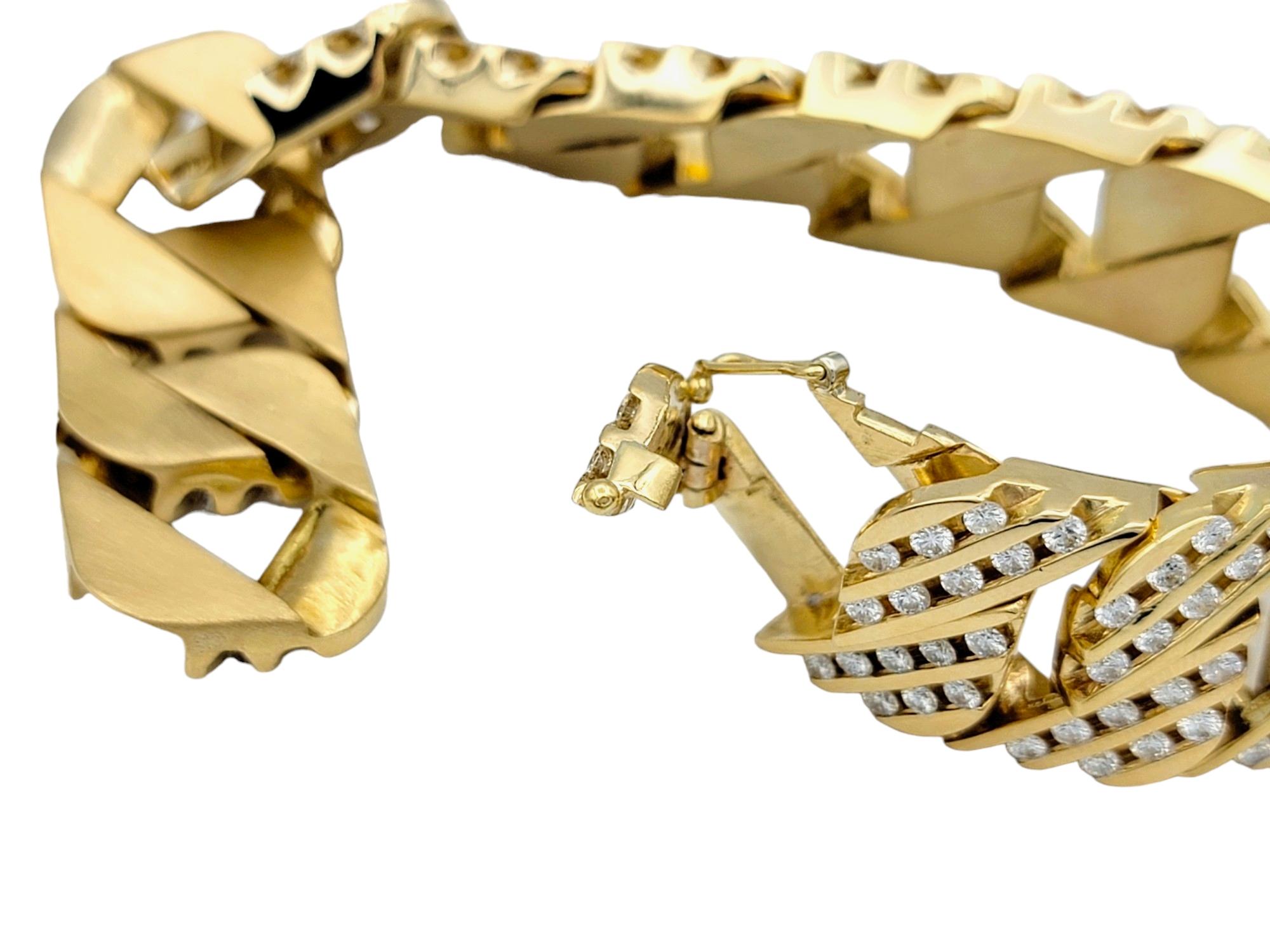 Women's or Men's 8.00 Carat Total Round Diamond Miami Cuban Link Bracelet in 14 Karat Yellow Gold For Sale