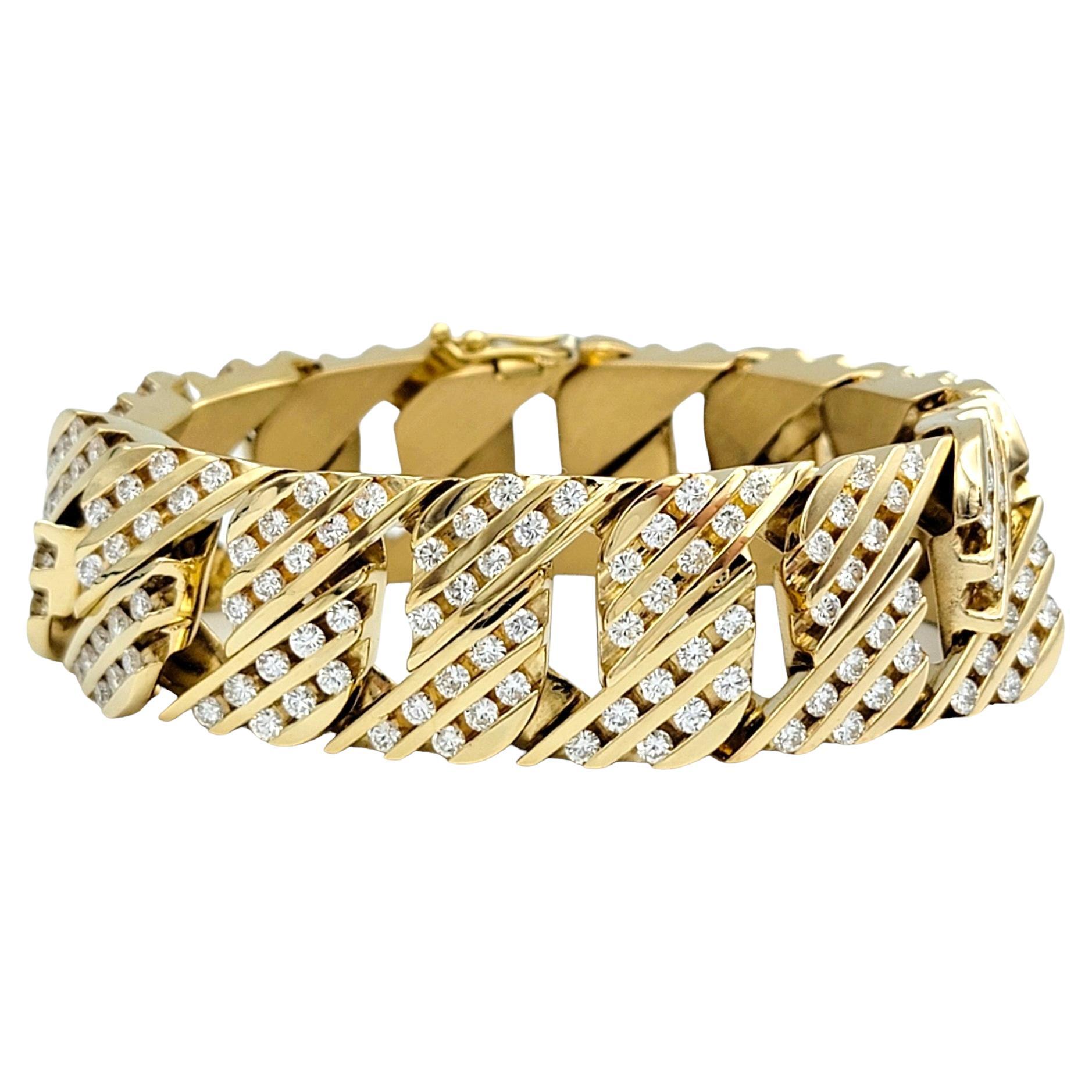 8.00 Carat Total Round Diamond Miami Cuban Link Bracelet in 14 Karat Yellow Gold For Sale