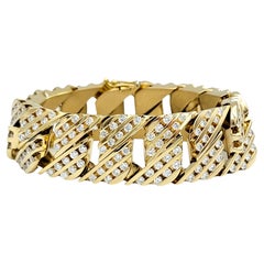 Bracelet à maillons cubains Miami en or jaune 14 carats avec diamants ronds de 8,00 carats au total