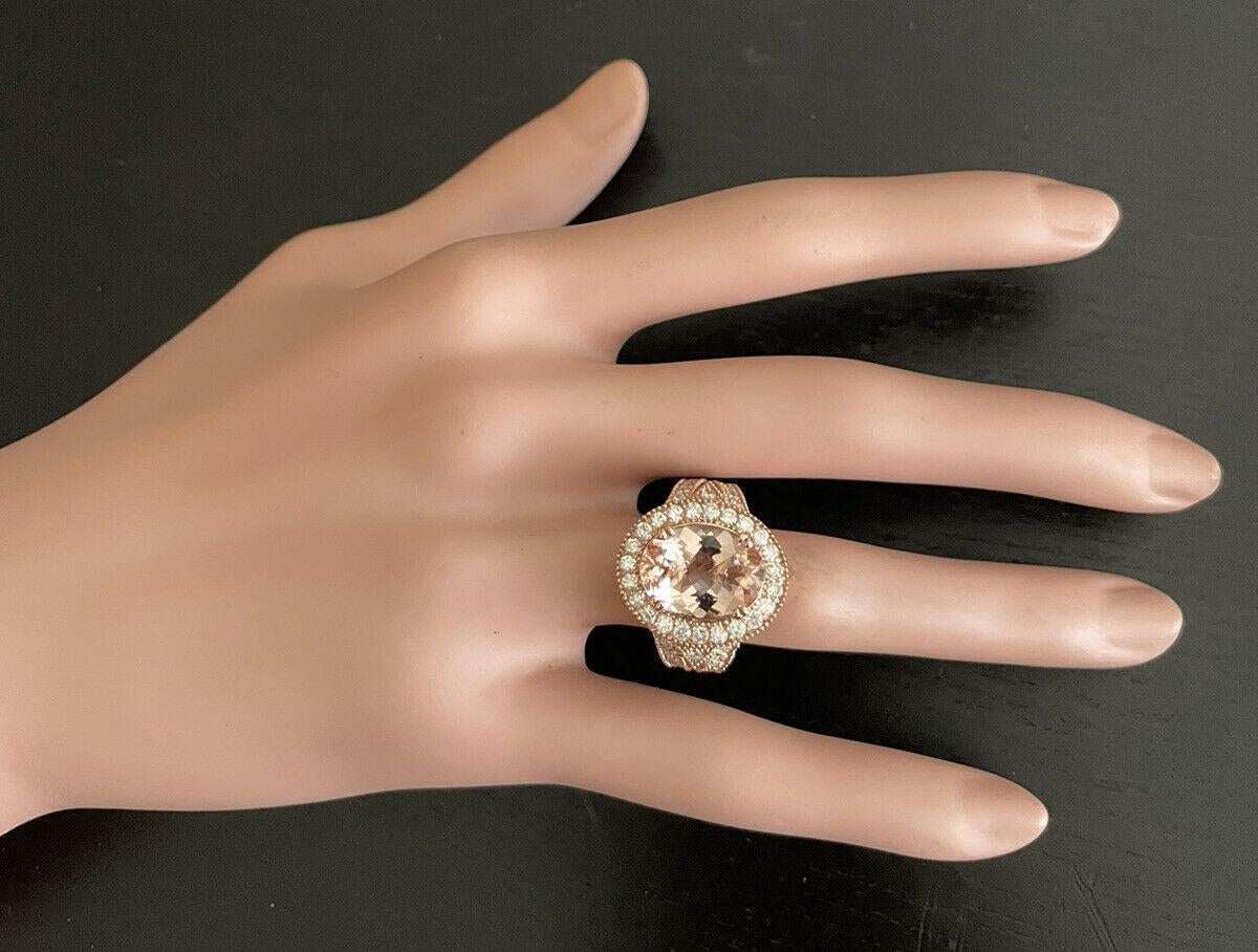 8.00 Carats Exquisite Natural Morganite and Diamond 14K Solid Rose Gold Ring In New Condition For Sale In Los Angeles, CA
