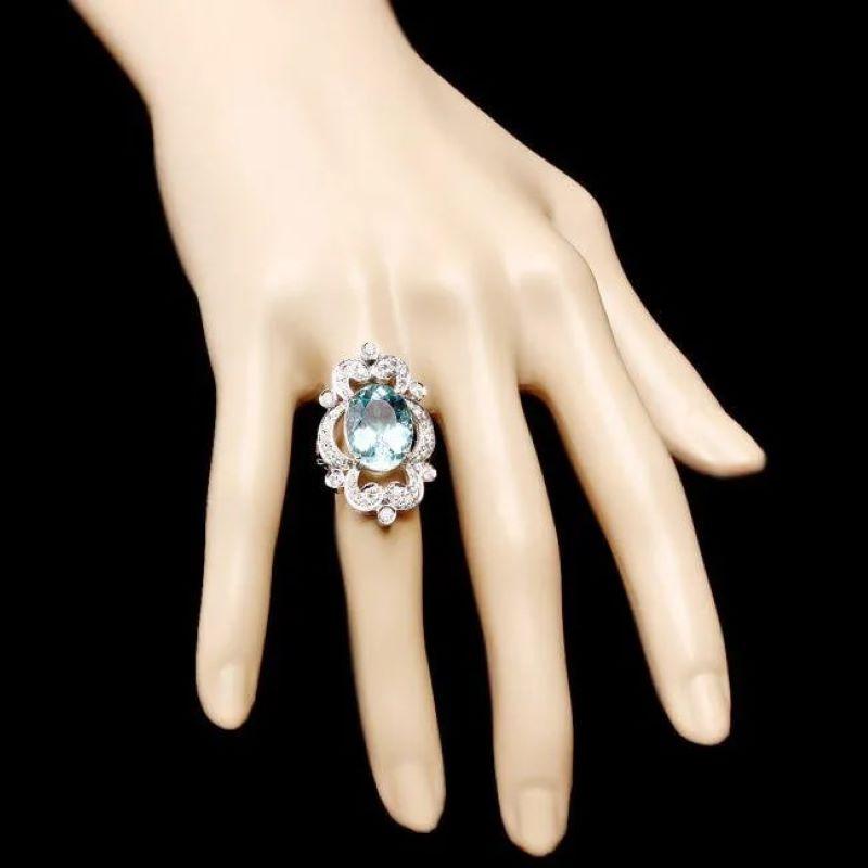 14 Karat massiver Weißgold Ring mit 8,00 Karat natürlichem Aquamarin und Diamant im Zustand „Neu“ im Angebot in Los Angeles, CA