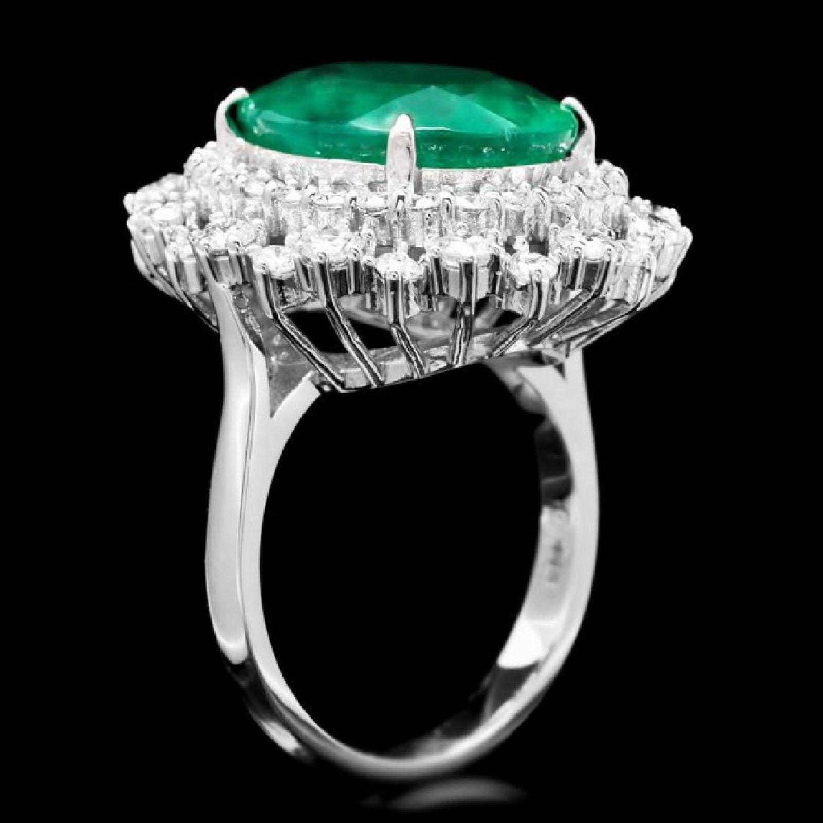 8.00 Carats Natural Emerald and Diamond 14K Solid White Gold Ring

Suggested Replacement Value: $9,300.00

Total Natural Green Emerald Weight is: Approx. 6.50 Carats (transparent) (Oil Treated)

Emerald Measures: Approx. 14.80.00 x 18.80mm

Natural