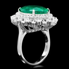 8.00 Carats Natural Emerald and Diamond 14K Solid White Gold Ring