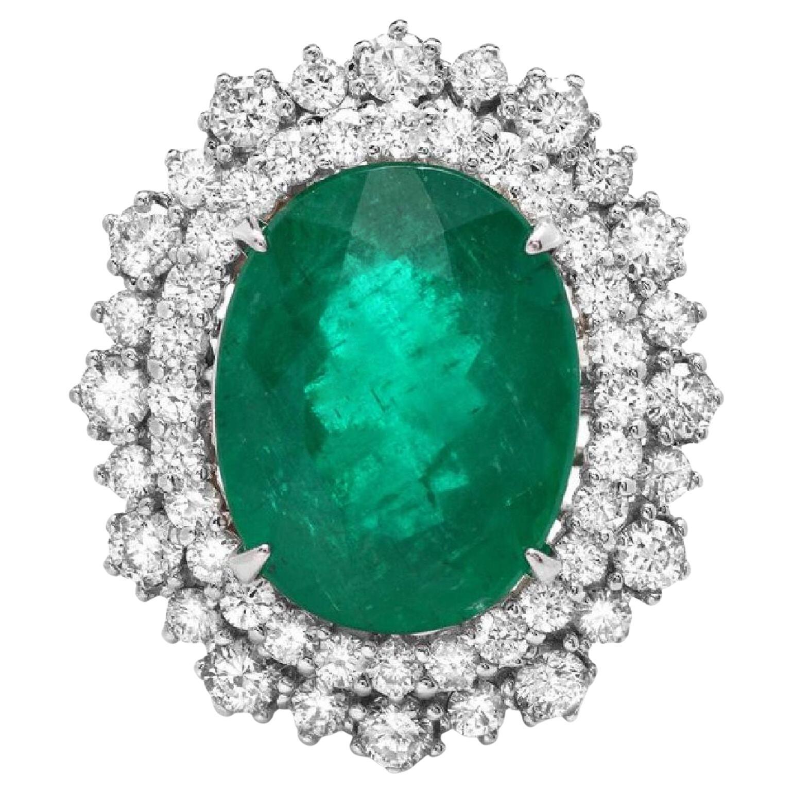 8,00 Carati di smeraldo naturale e diamante Anello in oro bianco massiccio 14K