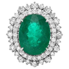 8,00 Karat Natürlicher Smaragd und Diamant 14K Massiv Weißgold Ring