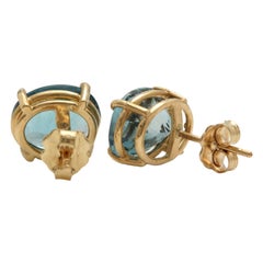 8.00 Carats Natural London Blue Topaz 14K Solid Yellow Gold Stud Earrings