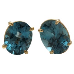 8,00 Karat natürlicher Londoner blauer Topas 14K massiver Gelbgold Ohrstecker