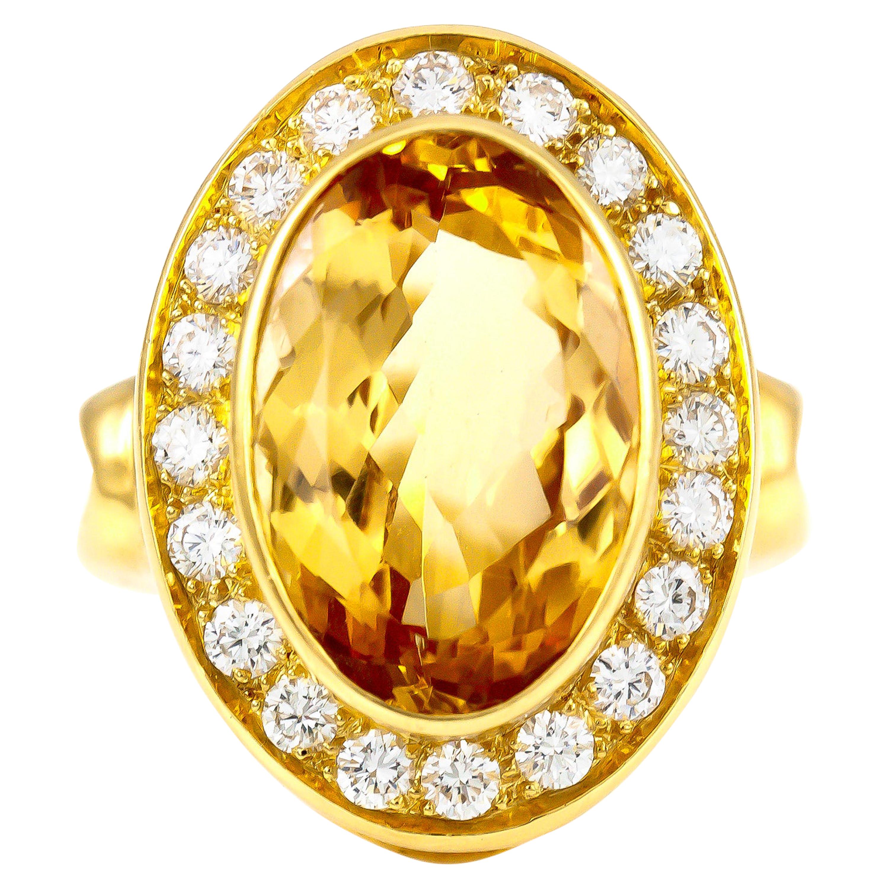 8.00 Citrine with Diamonds Ring For Sale