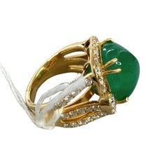 8.00 ctw Vintage Style Emerald & Diamond Halo Ring 18K Yellow Gold