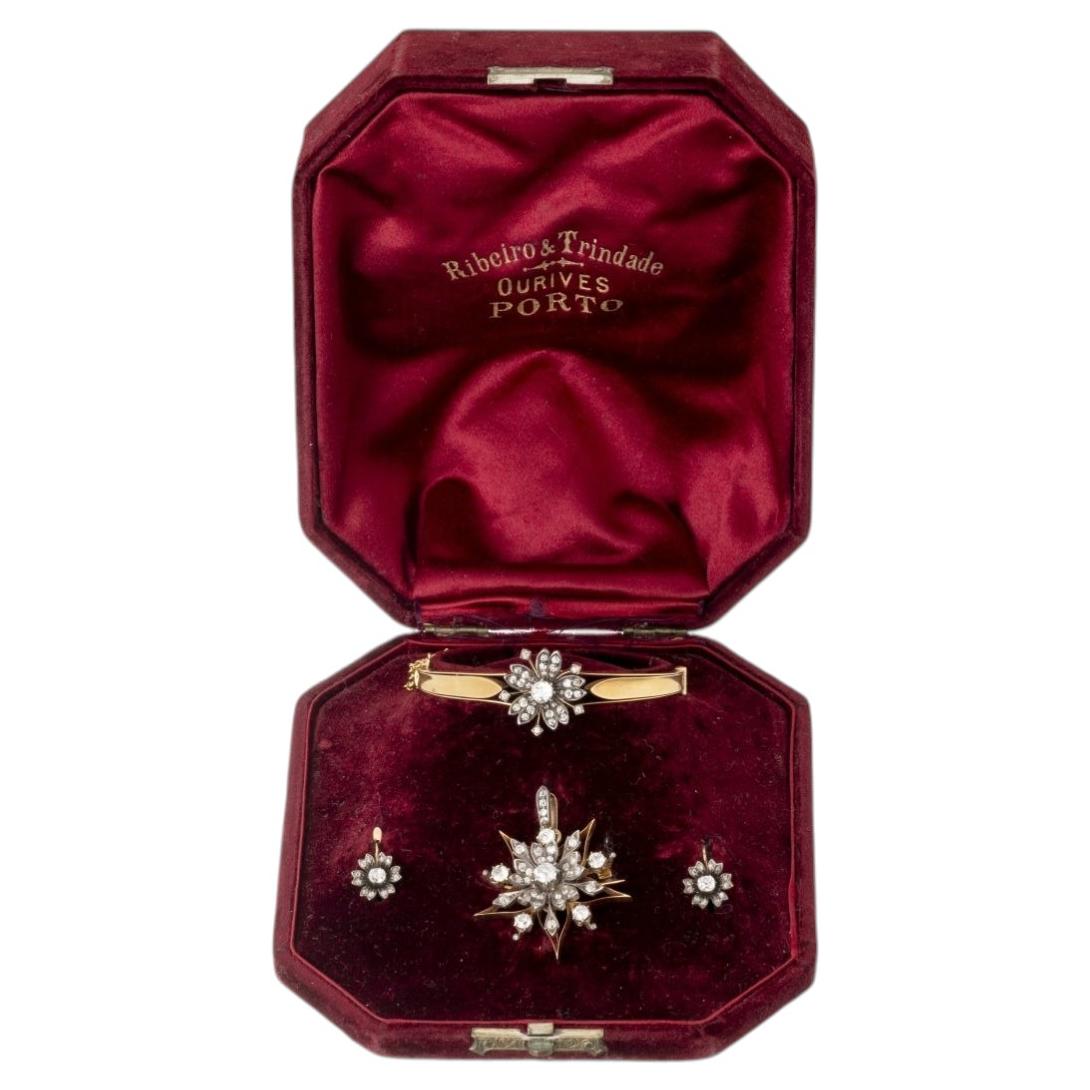 800 Conjunto de joyas de oro con diamantes - 19 quilates - Siglo XIX