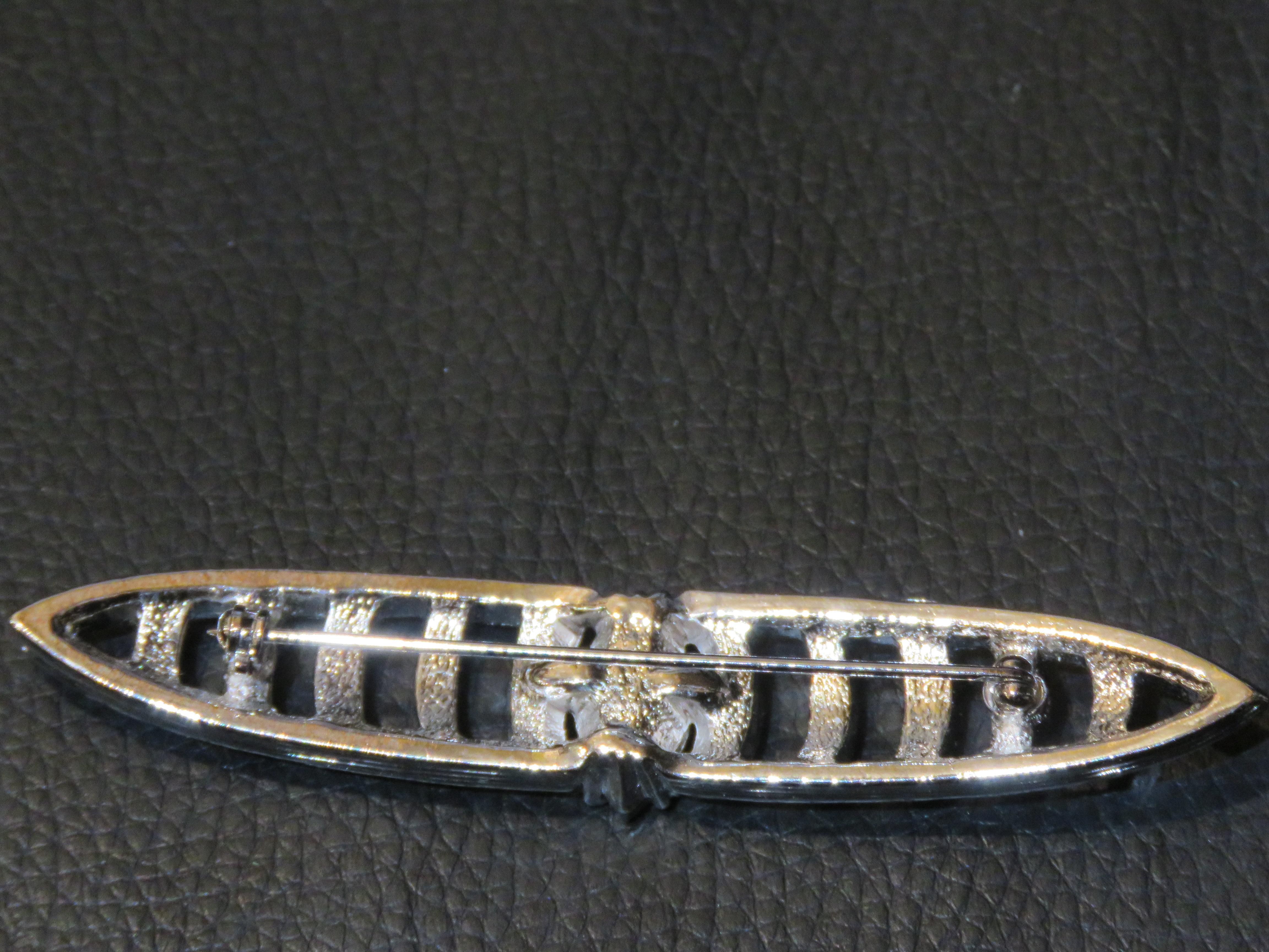 $800 Important 18KT Overlaid Gold Estate Art Deco Marcasite Crystal Brooch Pin In Excellent Condition For Sale In New York, NY