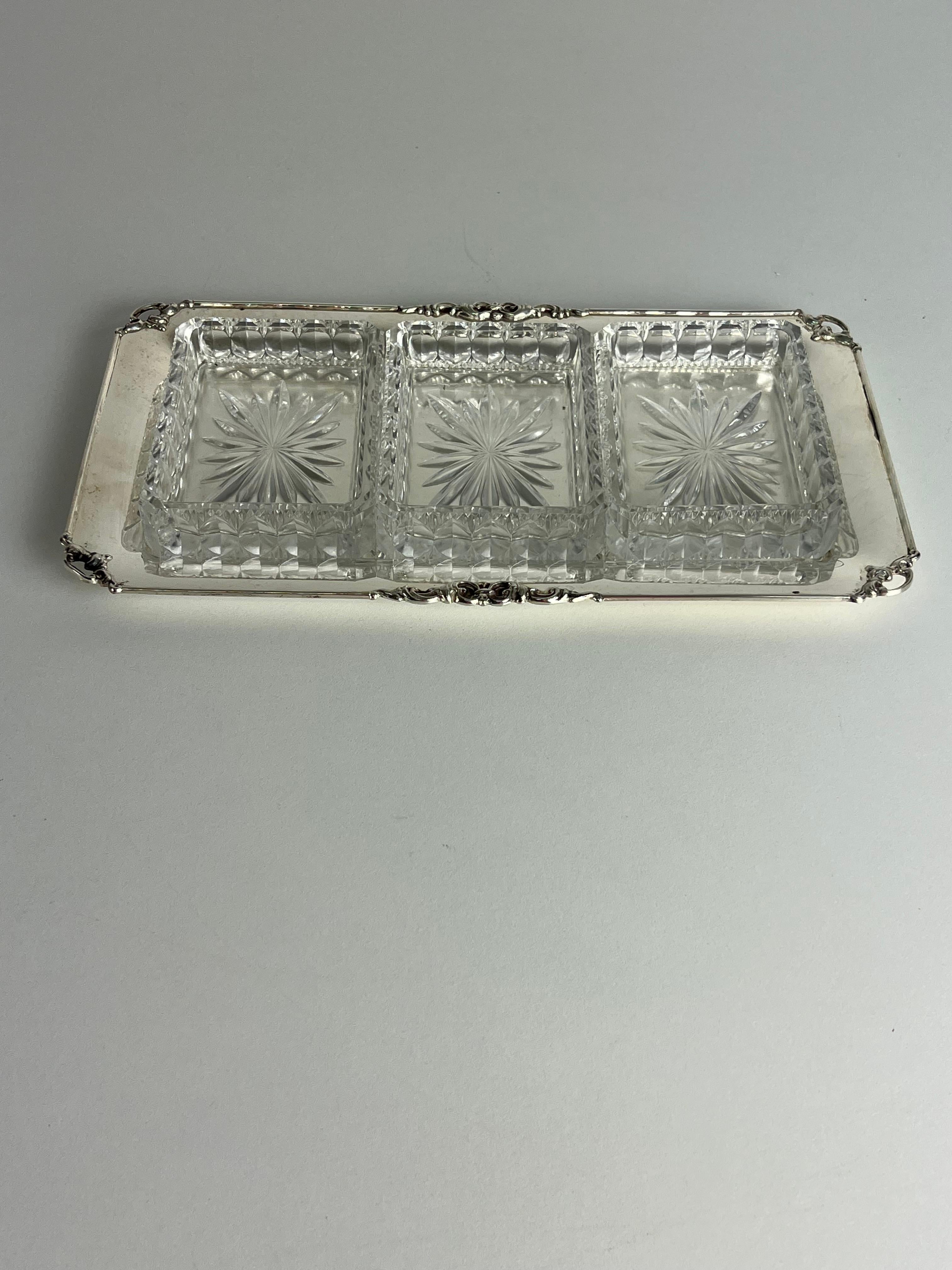 Italiano 800 Piatto da antipasto in argento e vetro, Made in Italy, anni '80 in vendita