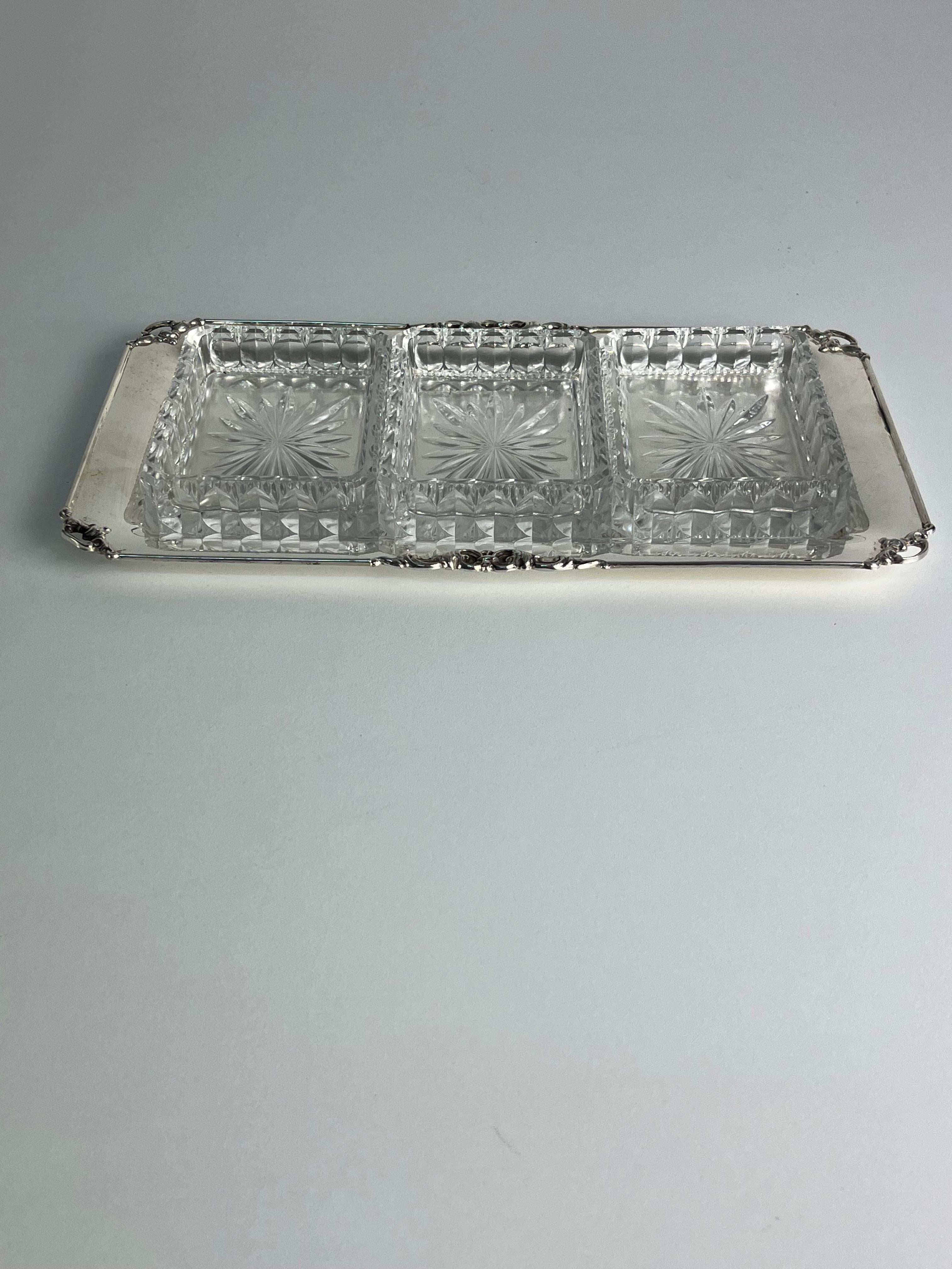 800 Piatto da antipasto in argento e vetro, Made in Italy, anni '80 In condizioni buone in vendita a Palermo, IT