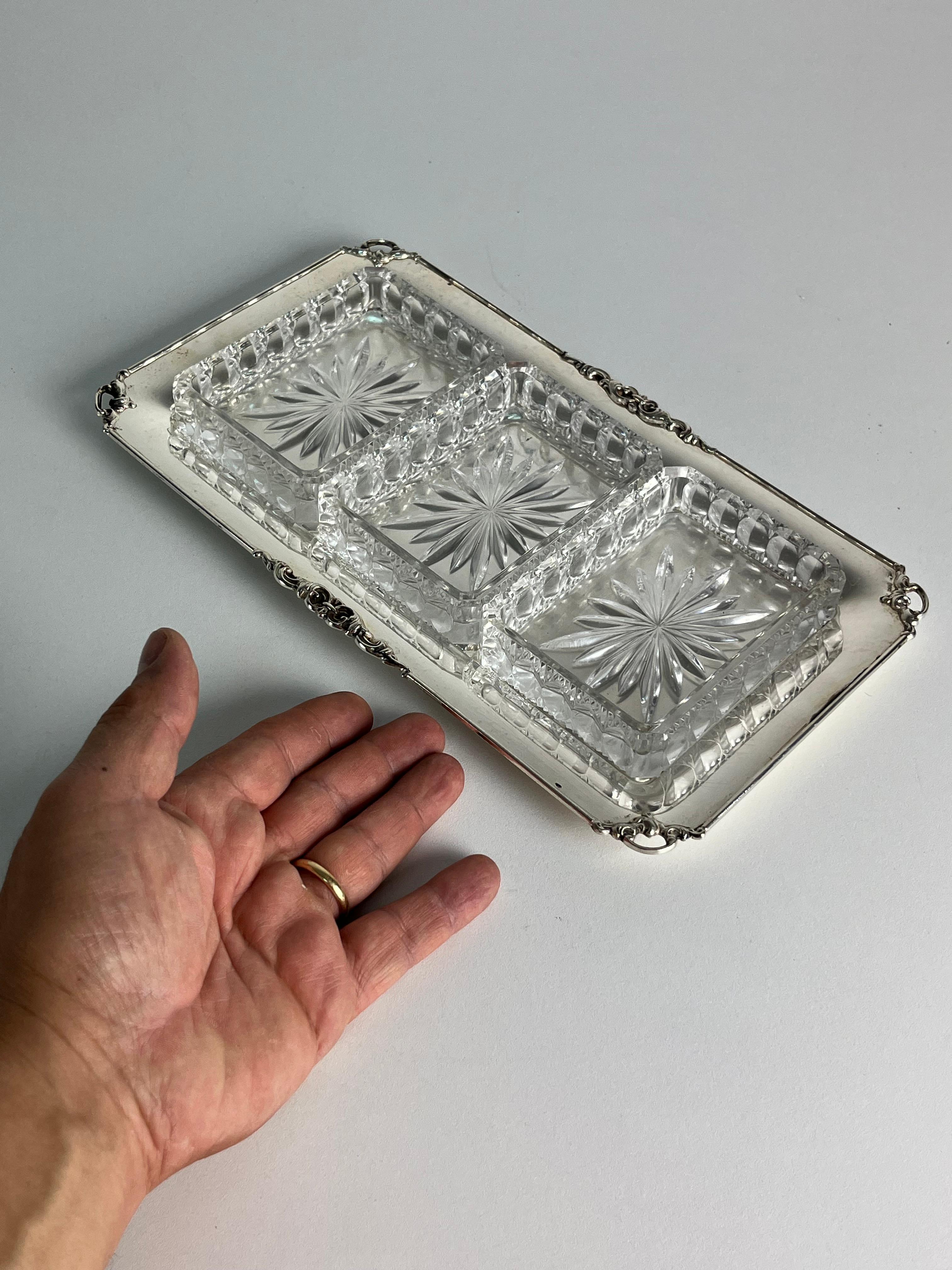 Argento 800 Piatto da antipasto in argento e vetro, Made in Italy, anni '80 in vendita