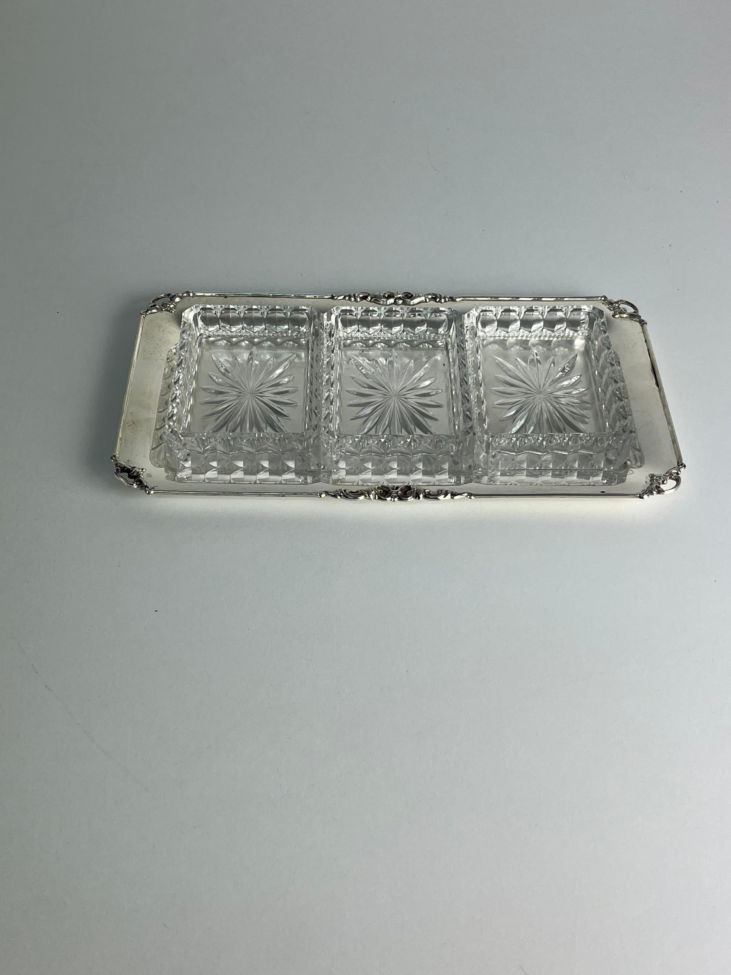 800 Piatto da antipasto in argento e vetro, Made in Italy, anni '80 in vendita 1