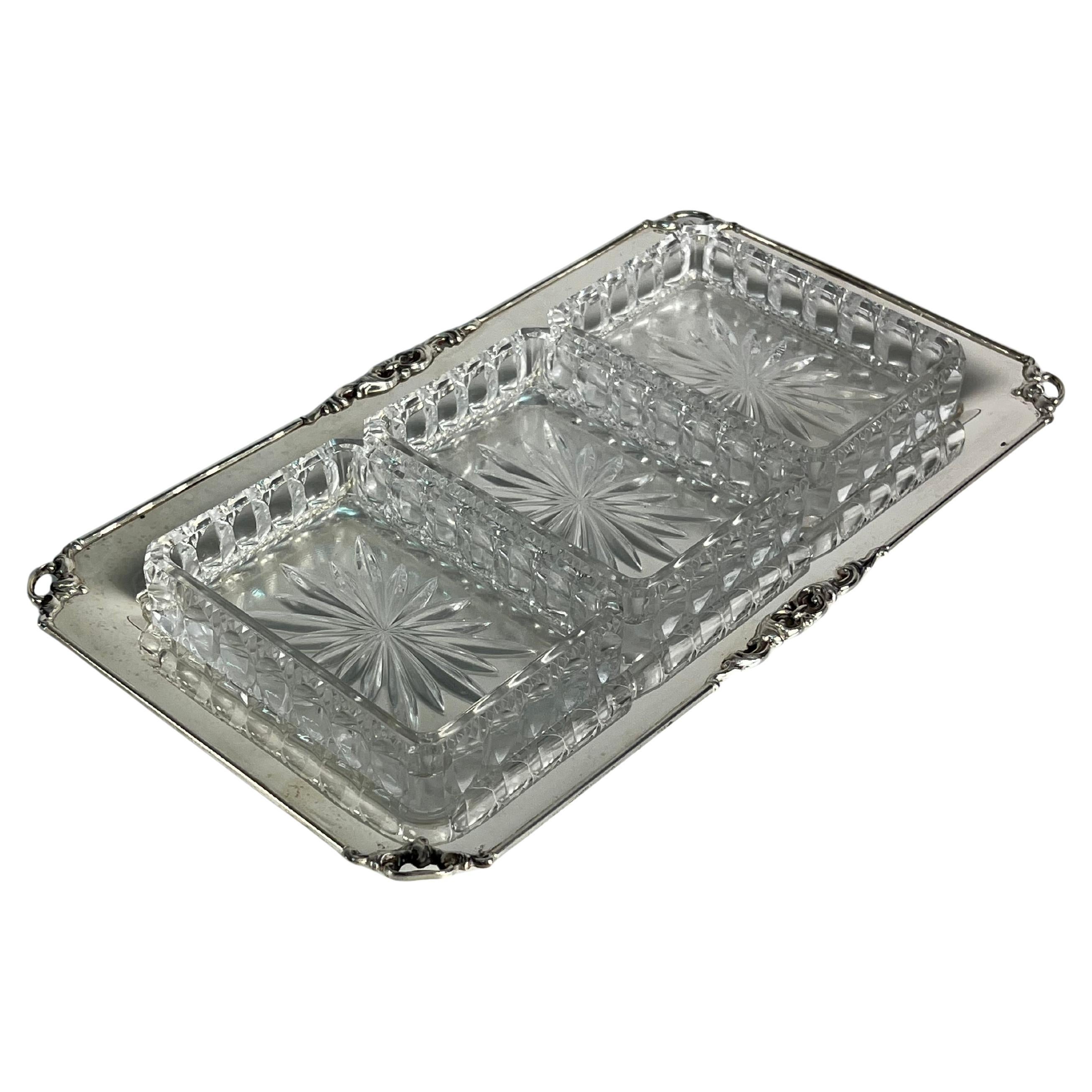 800 Plato de aperitivo de plata y cristal, Made in Italy, Años 80