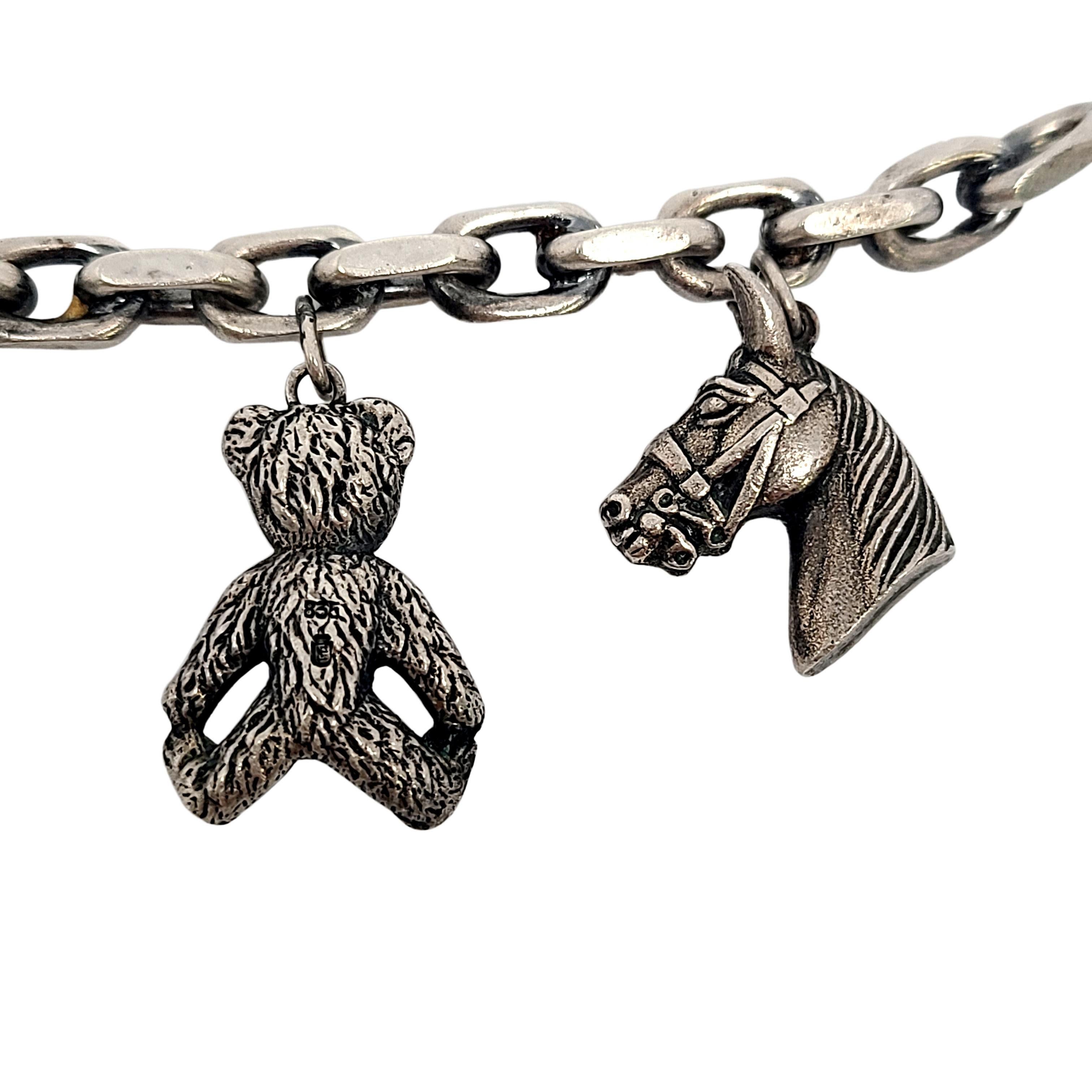 800 Silver Animal Charm Bracelet #11021 In Good Condition For Sale In Washington Depot, CT