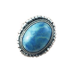 800 Silver Blue Marbled Cabochon Stone Ring