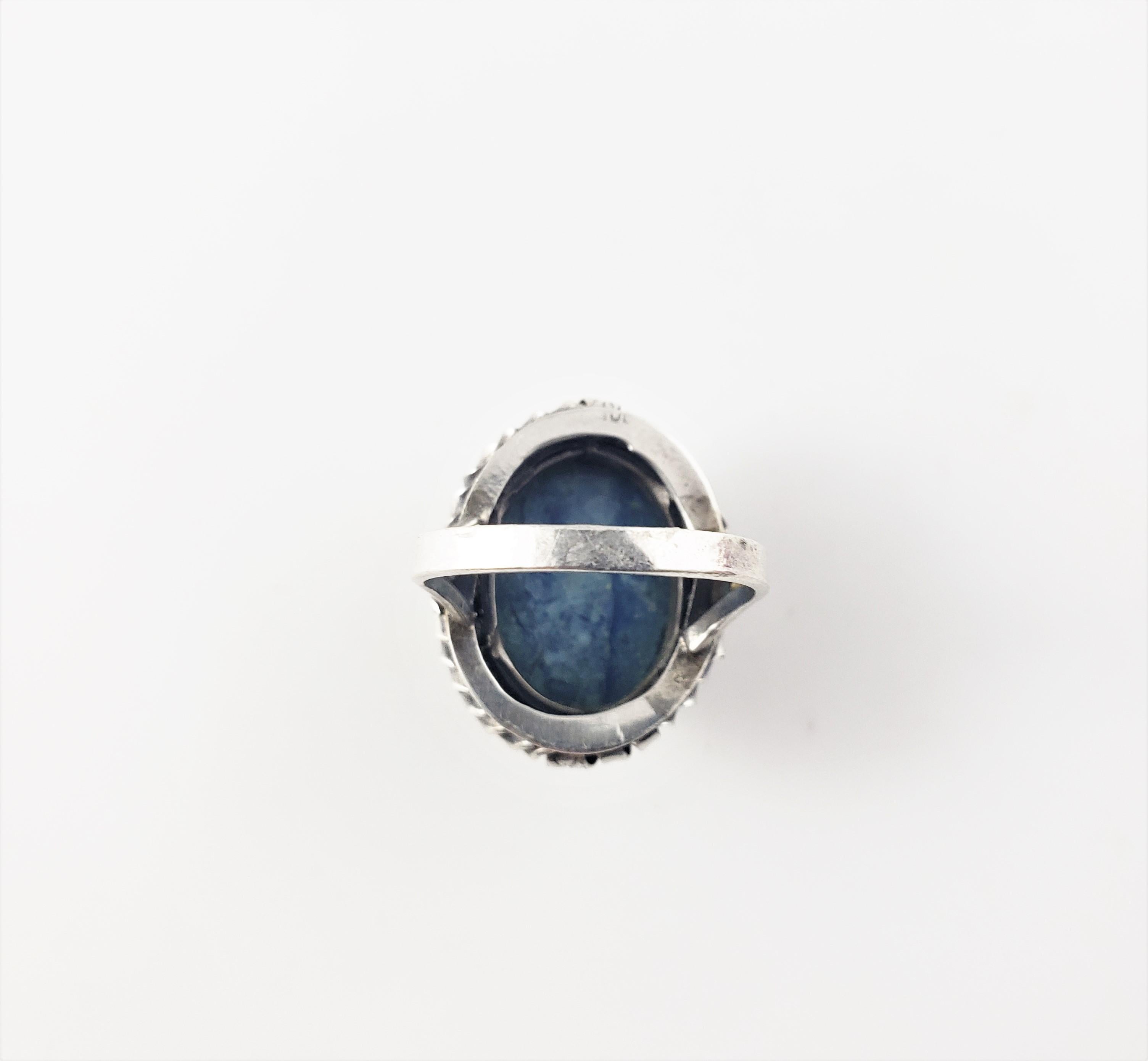 800 Silver Blue Marbled Cabochon Stone Ring In Good Condition For Sale In Washington Depot, CT