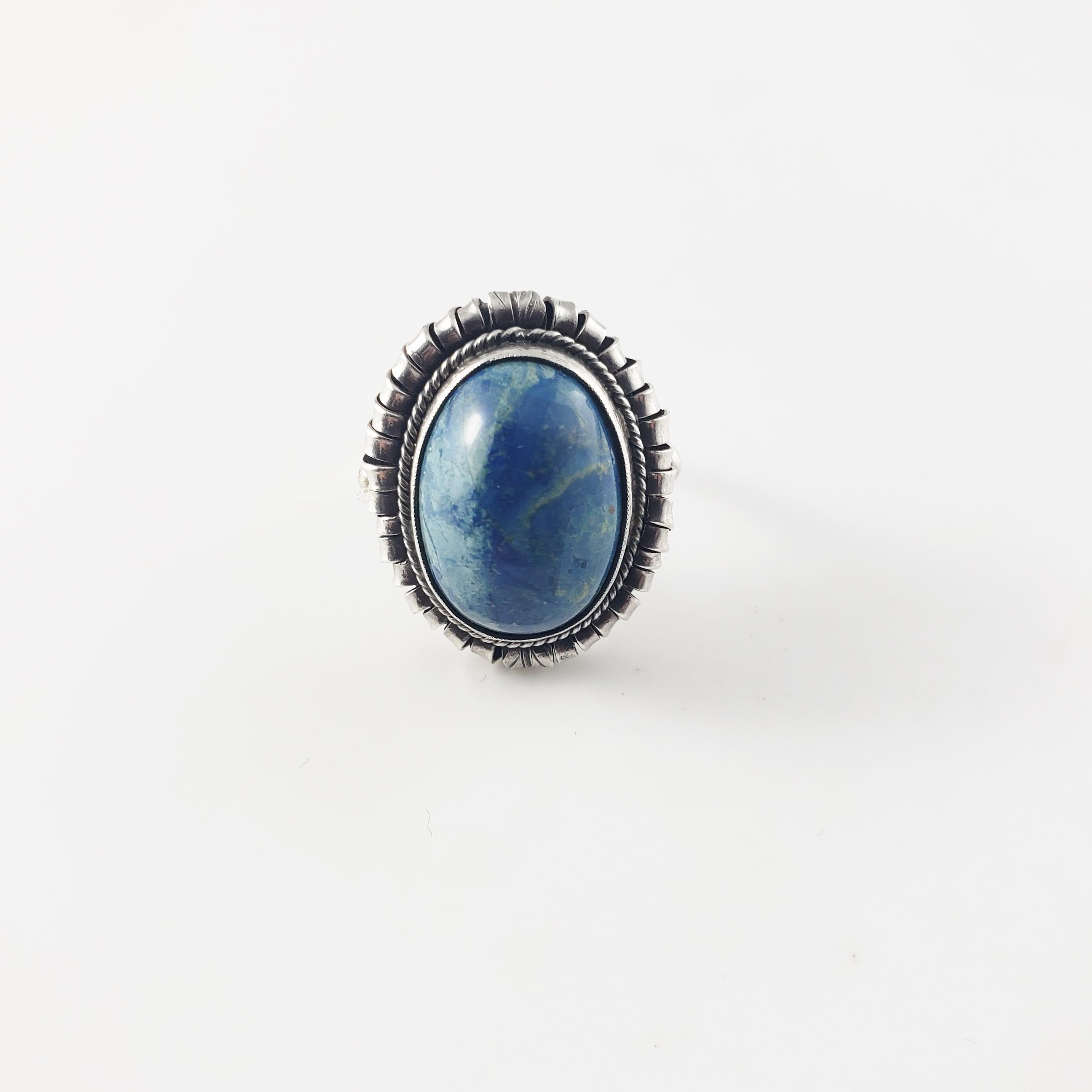 Women's or Men's 800 Silver Blue Marbled Cabochon Stone Ring For Sale
