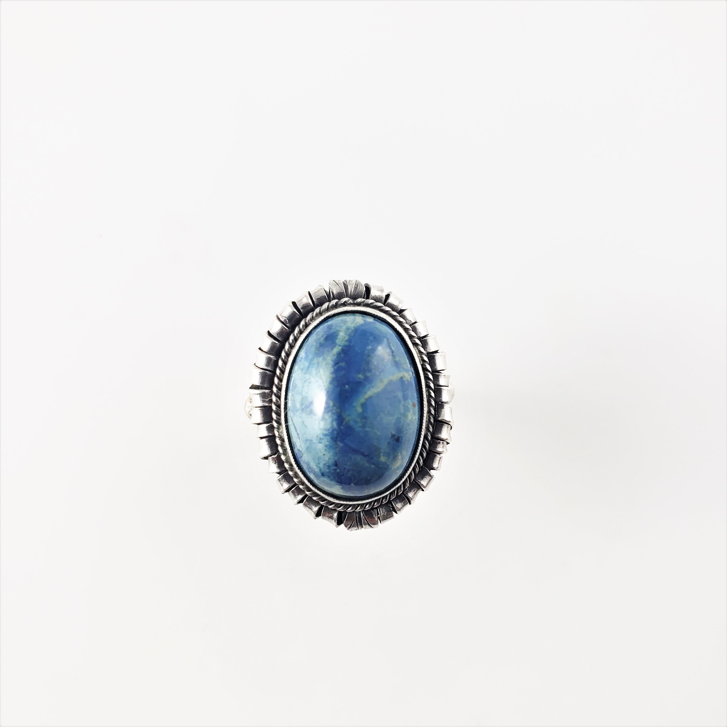 800 Silver Blue Marbled Cabochon Stone Ring For Sale 1