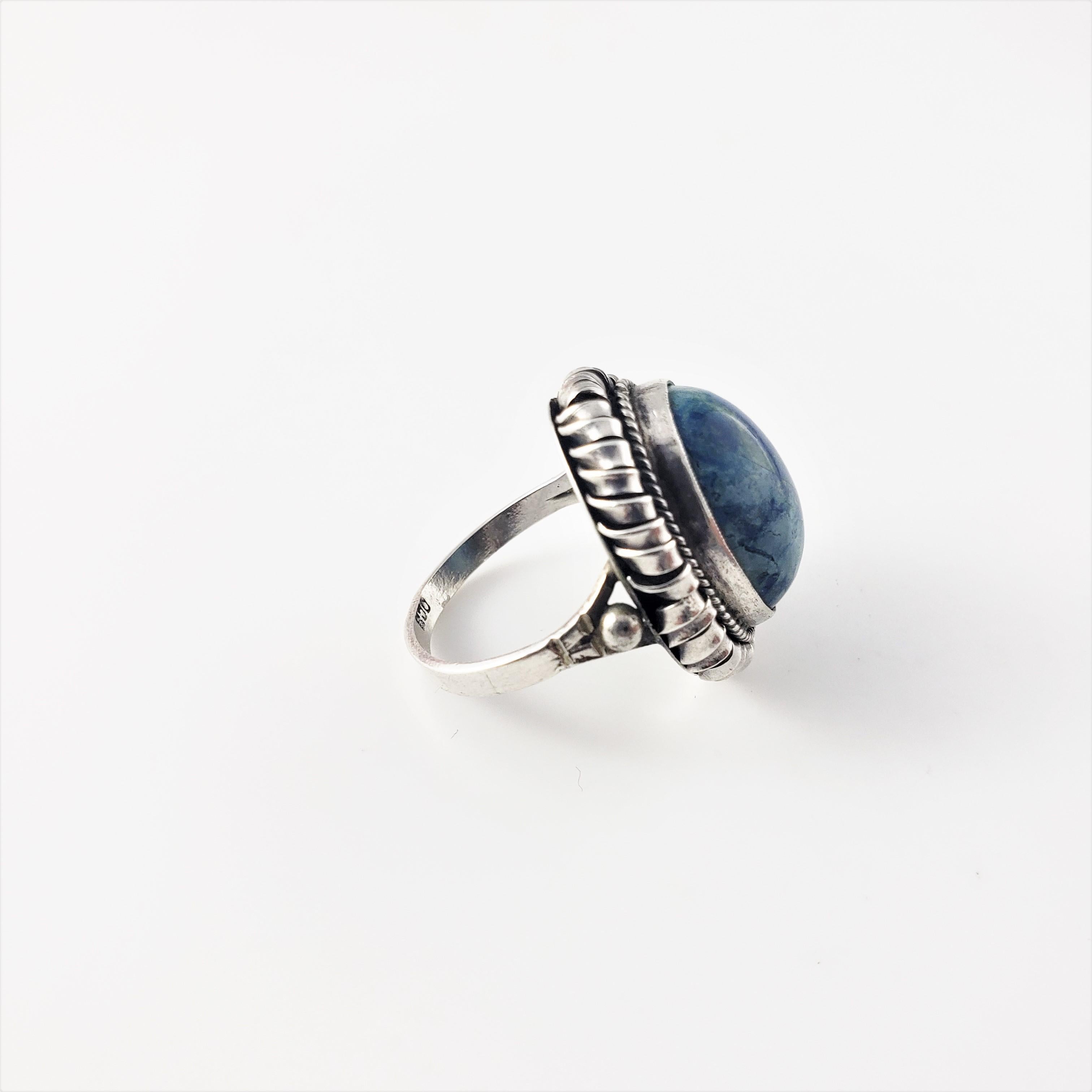 800 Silver Blue Marbled Cabochon Stone Ring For Sale 2