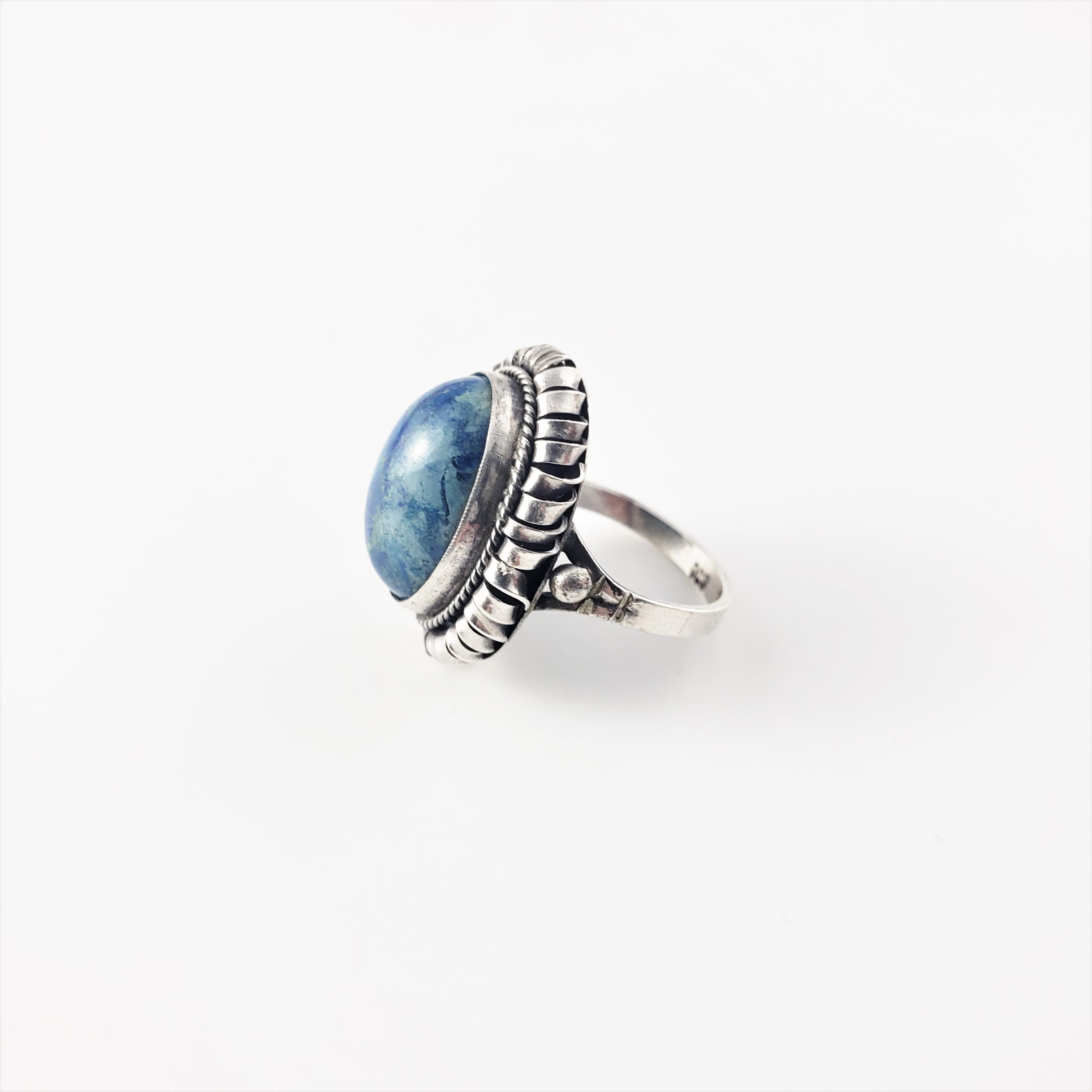 800 Silver Blue Marbled Cabochon Stone Ring For Sale 3