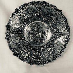 800 Silver Bowl with 4 Cherubs in the Center & Garlands of Flowers & Birds