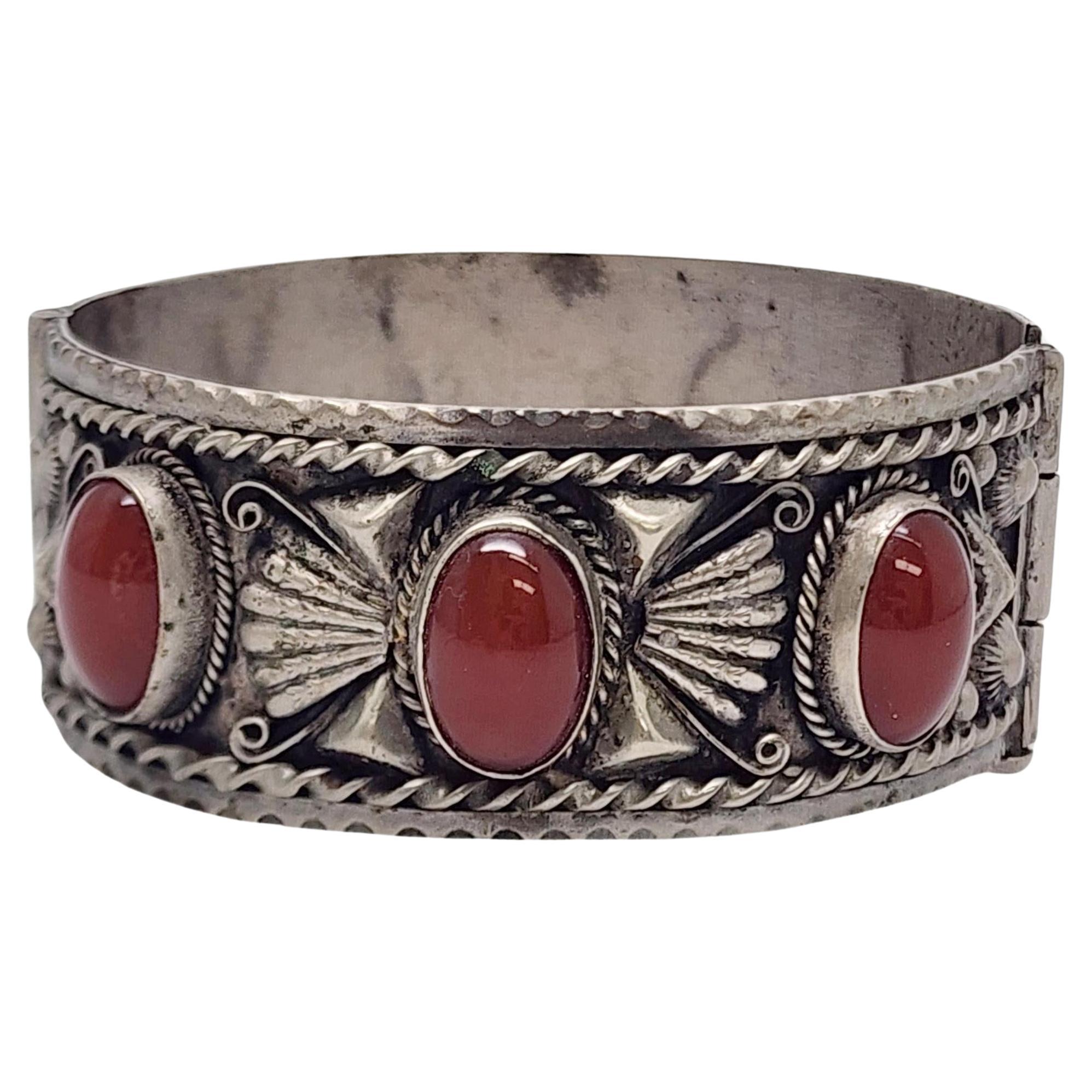 Armreif mit Scharnier 800 SIlver Carnelian Morrocan Berber #17901