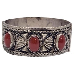 800 SIlver Carnelian Morrocan Berber Hinged Bangle Bracelet #17901