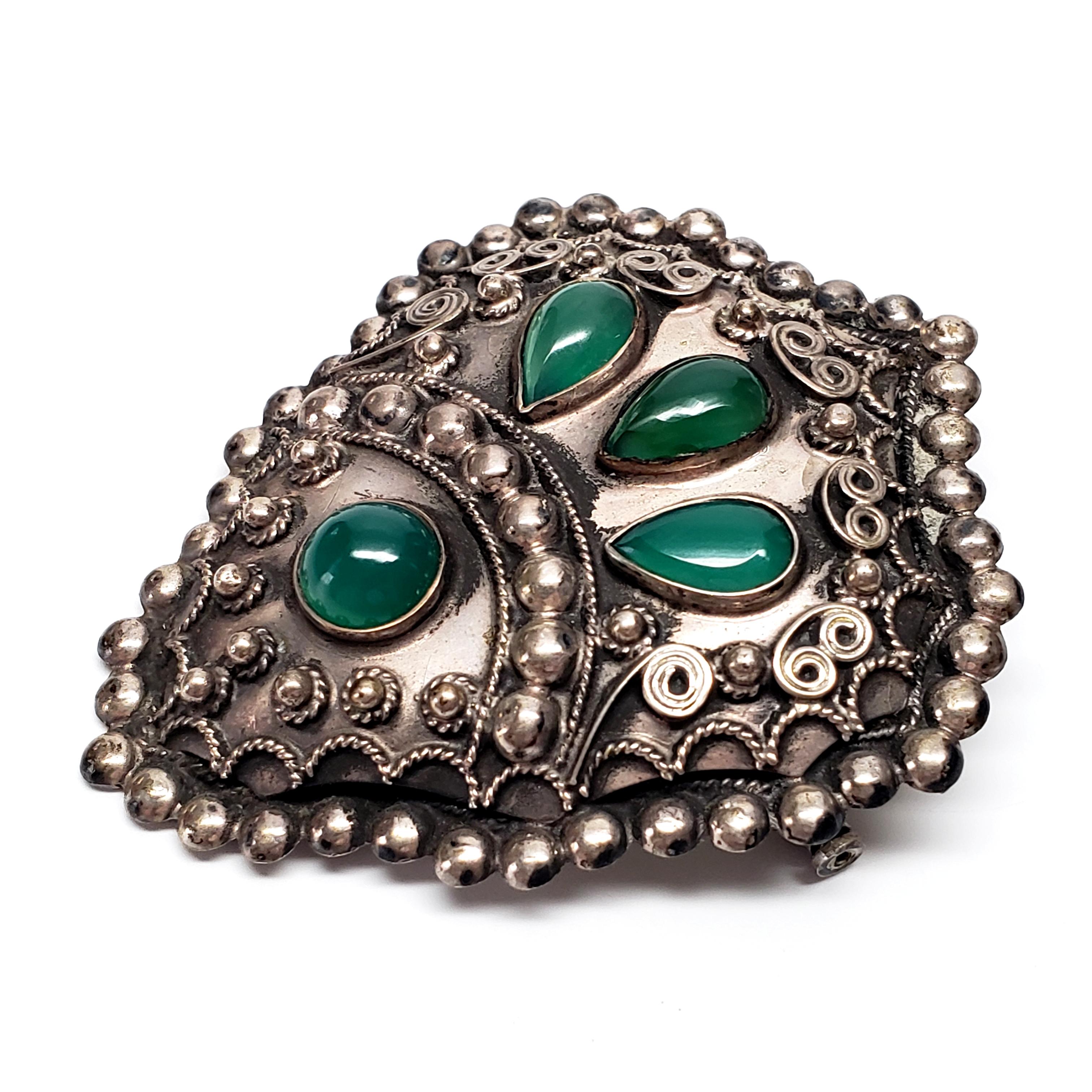 800 Silver Chrysoprase Pin/Brooch In Good Condition For Sale In Washington Depot, CT
