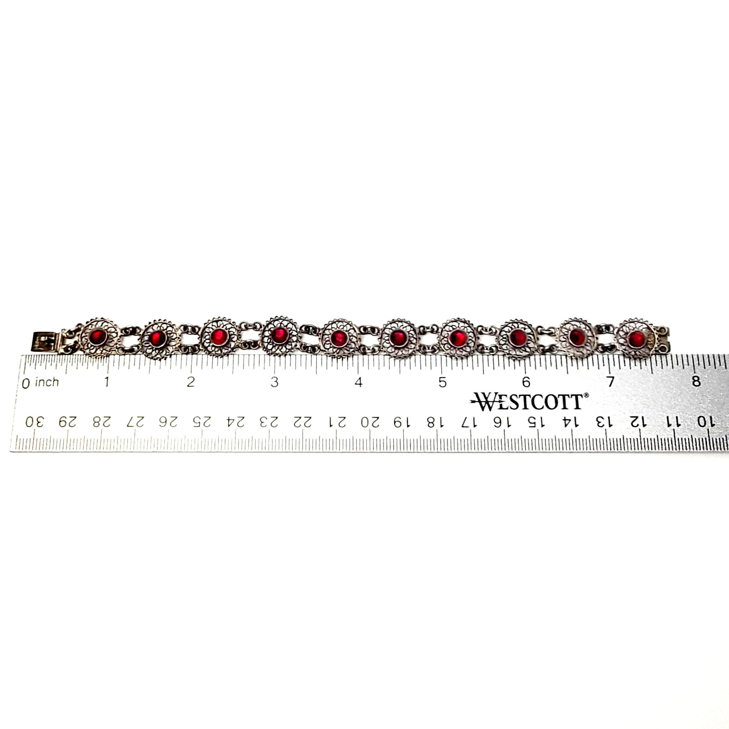 800 Silver Filigree Link Red Paste Link Bracelet 4